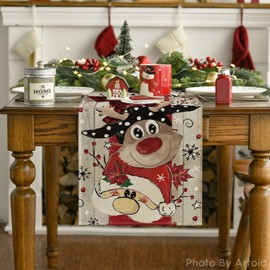 Artoid Mode Reindeer Santa Claus Snowflake Christmas Table Runner, Seasonal Winter Kitchen Dining Table Decoration for Home Party Decor 13x90 Inch