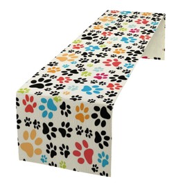 Dog Paws Table Runner Colorful Puppy Dog Pawprint Creative Animal Cartoon Paw Pattern Pet Lovers Dinner Runner Table Decoration for Party Home Kitchen Holiday Dining Table 13x36in