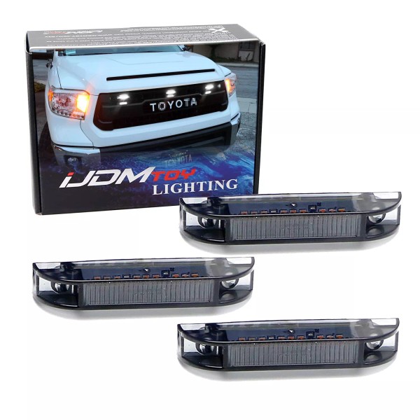 iJDMTOY 3pc Smoked Lens White LED Grille Running Lights For