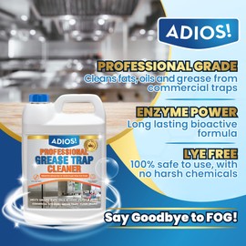 Adios! Professional Grease Trap Cleaner for FOG – Cleans Fats, Oils & Grease from Drains Pipes, Safe Enzyme Based Formula for Preventative Maintenance