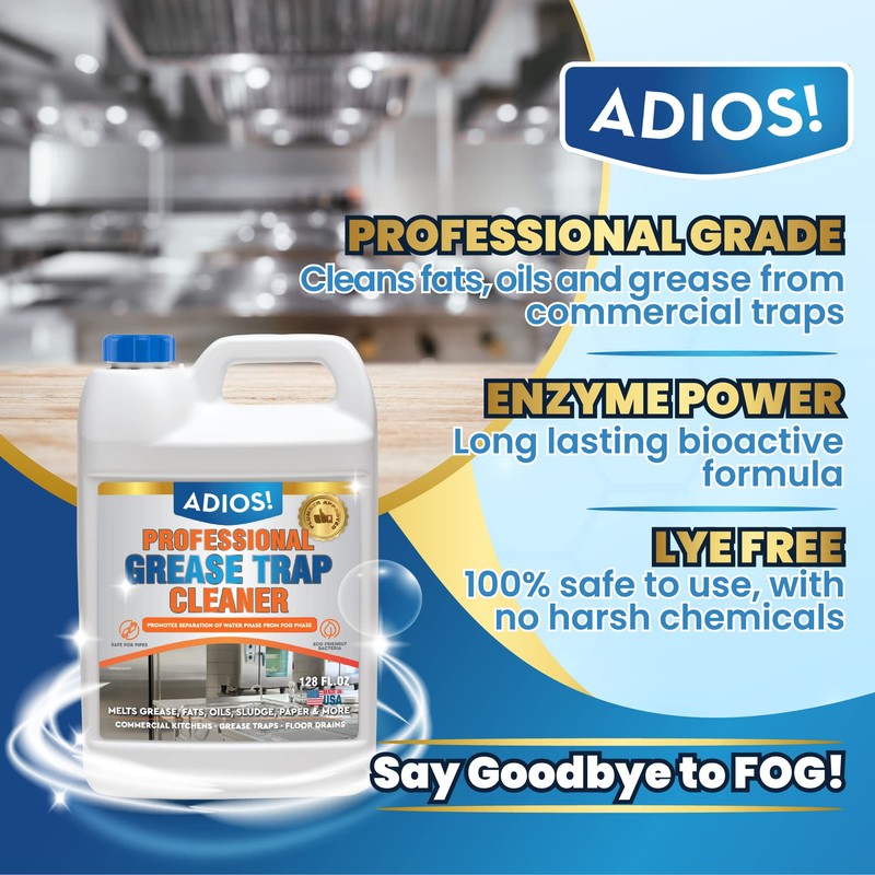 Adios! Professional Grease Trap Cleaner for FOG – Cleans Fats,