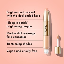 ICONIC LONDON Radiant Concealer & Brightening Duo | Creamy Liquid + Brightening Crayon Dual Ended Concealer, Cruelty Free, Vegan Makeup (Cool Fair) 0.08 oz