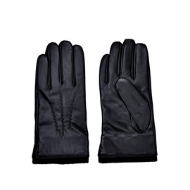 Men's Soft Sheep Skin Leather Outer Trim Winter Inner Lining Driving Gloves, Black, Medium, Cashmere Lined