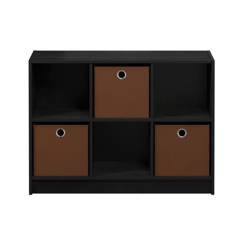Furinno Basic 3x2 Cube Storage Bookcase Organizer with Bins, Americano/Brown