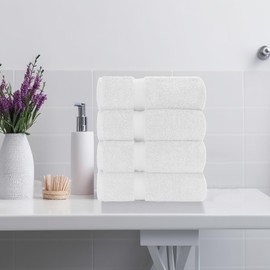 HERCULEAN Bath Sheet 30 x 60 Pack of 4 | Quick Dry and Highly Absorbent | 100% Cotton Terry Towels for Bathroom - Perfect for Shower - Pool and Spa - Luxury Soft Towels - White