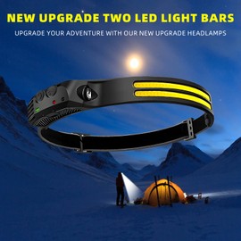 Beccason 2PCS LED Headlamp Rechargeable - 230° COB Super Bright Head Lights for Forehead, Hard hat Light for Adults, USB C Headband Flashlight for Work, Hiking, Running, Camping Essentials Gear