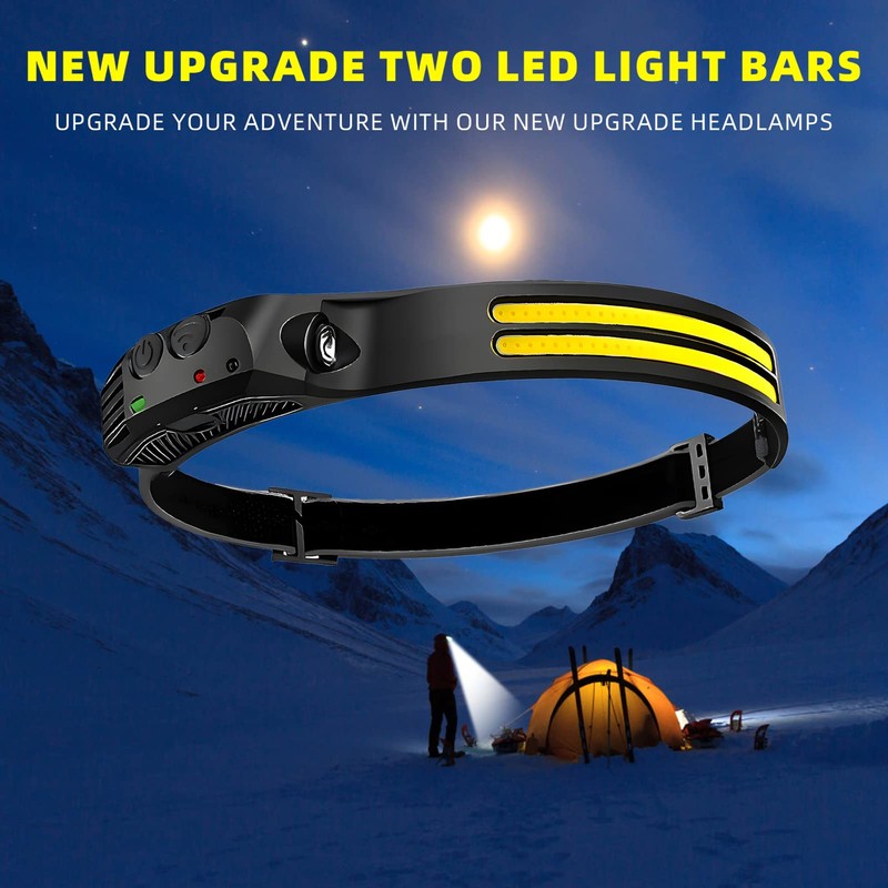 Beccason 2PCS LED Headlamp Rechargeable - 230° COB Super Bright