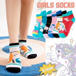 WEVIAS Kids Girls Ankle Socks Unicorn No Show Novelty Funny Cartoon Low Cut Cotton Socks 6 Pairs (6 Pairs Unicorn B, 4-6 Years)