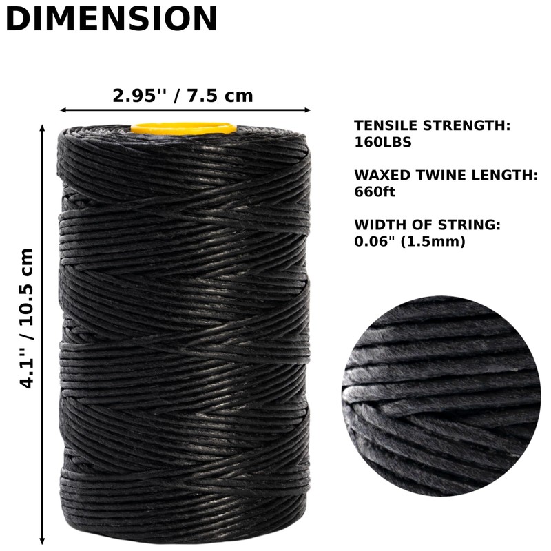 9-Ply Black String Waxed Twine, 660 Feet per Roll Heavy