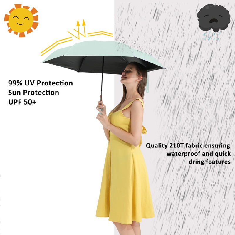 BAODINI Small Travel Umbrella for Rain and Sun Protection, 42