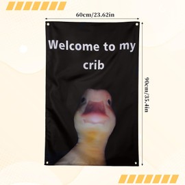 Hpmjz Funny Duck Flag Welcome to My Crib Tapestry 2x3 Feet Home Decoration Wall Art Backdrop with Brass Grommets for Room College Dorm Bedroom Indoor Outdoor Parties Man Women Easter