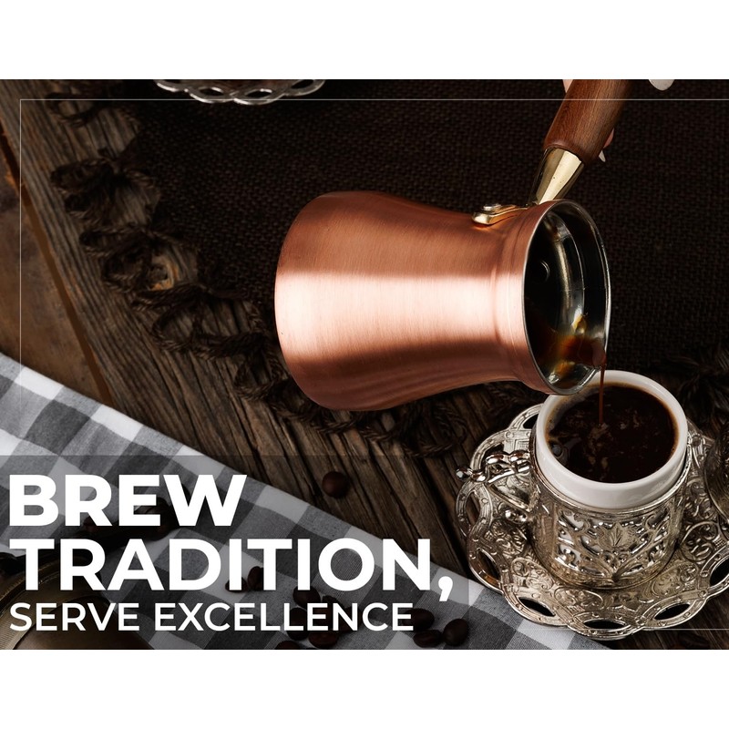 DEMMEX Turkish Coffee Pot – 1mm Thick Brushed Copper Cezve,