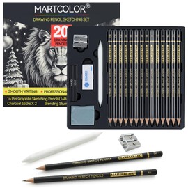 MARTCOLOR Drawing Sketching Pencil Set, 20 Pieces, Graphite Pencils (14B-4H), Charcoal Sticks, Stump, Eraser, Sharpeners, Ideal for Drawing Art, Sketching, Artist Pencils for Beginners & Pro Artists