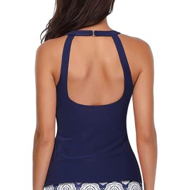 Holipick Traje de baño tankini de cuello alto para mujer con control de barriga, Azul marino, XL