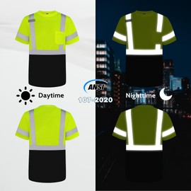 Uno Mejor Reflective Shirts for Men Women Class 3 High Visibility Shirts with Black Bottom, Hi Vis Safety Shirts for Men, Short Sleeve Construction Work Shirts, Durable & Breathable, Yellow M, 3PCS