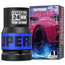 Aiourx 1" Drive Impact Socket, 24 mm Deep Socket, Metric Axle Nut Socket, 6 Point, CR-MO, Automotive, Truck Maintenance, Heavy Equipment Repair