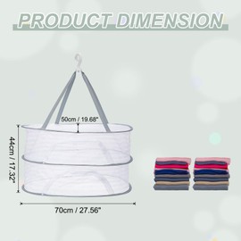 MECCANIXITY 28" Herb Drying Rack Hanging 2 Layer Hanging Mesh Net Collapsible Food Drying Fish Net with Zipper for Fish Buds Fruit Dehydrated Goods Vegetables Clothes, Grey