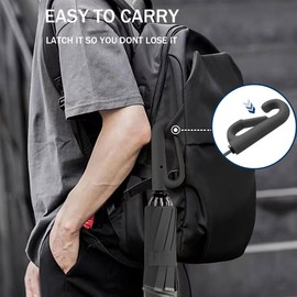 Lussenwert Inverted Umbrella with Carabiner Handle, Wind Proof Umbrellas For Rain and Sun, 46 Inch Portable Reverse Folding Compact Umbrella for Women Men, 10 Ribs(Black, 1 Pack)