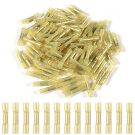 AOICRIE 100Pcs Heat Shrink Butt Connectors, 22-16 AWG Red Electrical Wire Connectors Automotive Marine Grade Wire Crimp Terminals Butt Splices, Ideal for Boat, Truck, Stereo (Yellow)