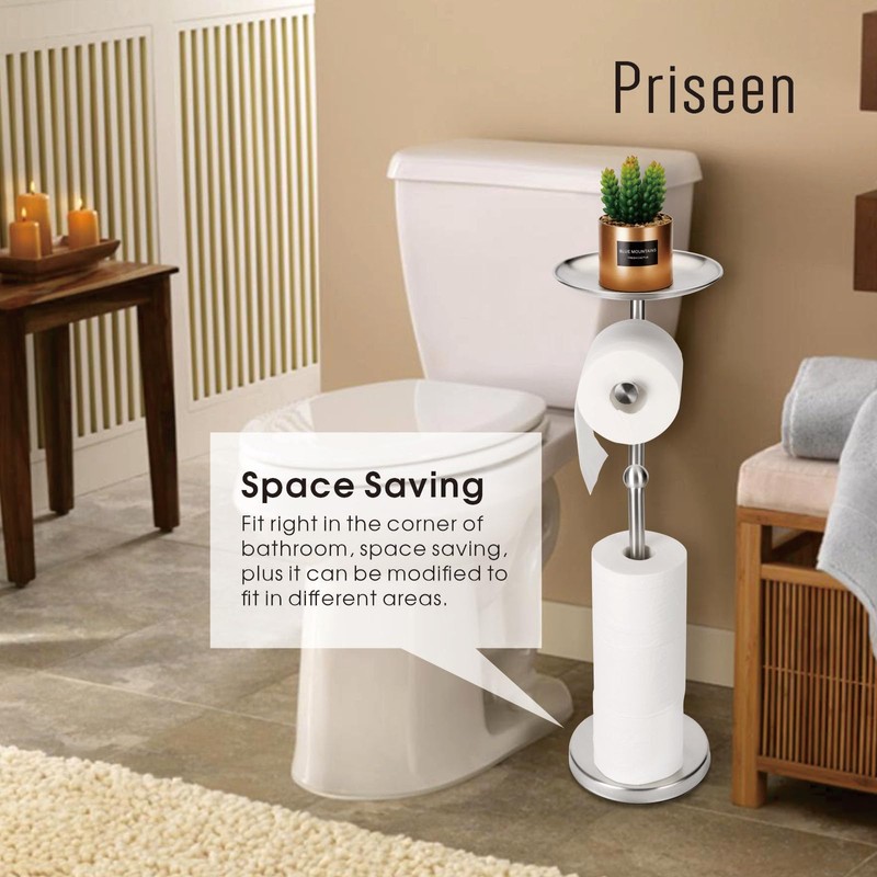 Toilet Paper Holder Stand with Phone Shelf, Freestanding TP Holder,