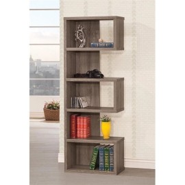 Coaster 5-Shelf Semi Backless Transitional Wood Bookcase in Gray