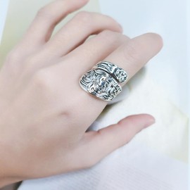 OIDIMS Boho Lily Flower Vintage Spoon Ring for Women Open Ring Carving Victorian Flowers Oxidized Floral Wedding Statement Jewelry Birthday Mothers Day Gifts (8)