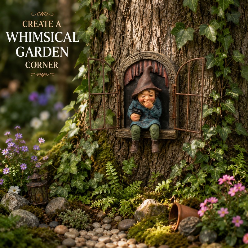 Tree Gnome Decoration for Garden Décor – Whimsical Window Elf
