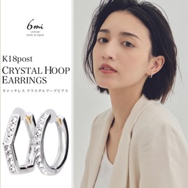 LOKUMI jkn-11 Earrings, Made in Japan, 18K Gold, K18 Post K18 Metal, Hypoallergenic, Hoop Earrings, Catchless, One-Touch Bijou, Women's, Simple, Popular, Gift, Present, Brass, Preciosa Crystal