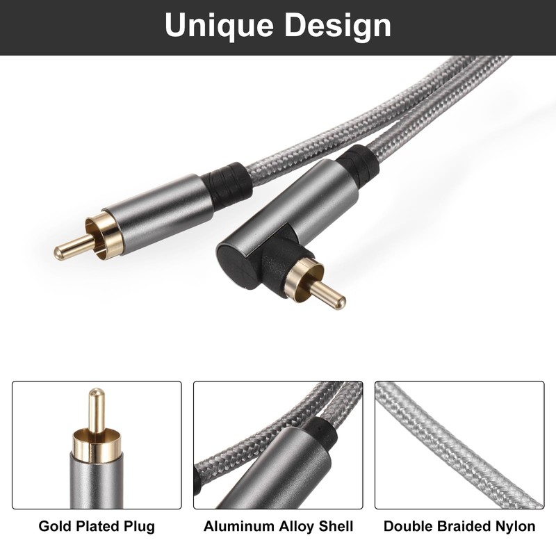 DMiotech 90 Degree RCA Cable 33ft, RCA Subwoofer Cable Dual