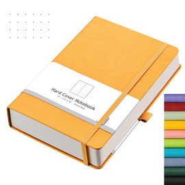 AHGXG Bullet Dotted Journal - 320 Numbered Pages Dot Grid Notebook A5 Thick Journal, 100gsm Thick Dotted Paper, Leather Hardcover,Inner Pocket, 5.75'' × 8.38'' - Yellow