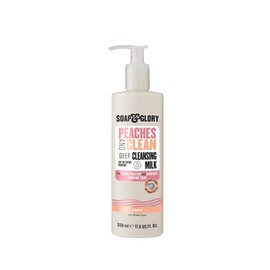 Soap and Glory Peaches & Clean Deep Cleansing Milk - 4 in1 Milk Cleanser & Makeup Remover with Peach Extract, Ginseng & Jojoba Oil - Hydrating Facial Cleanser for Clarified & Energized Skin (350ml)