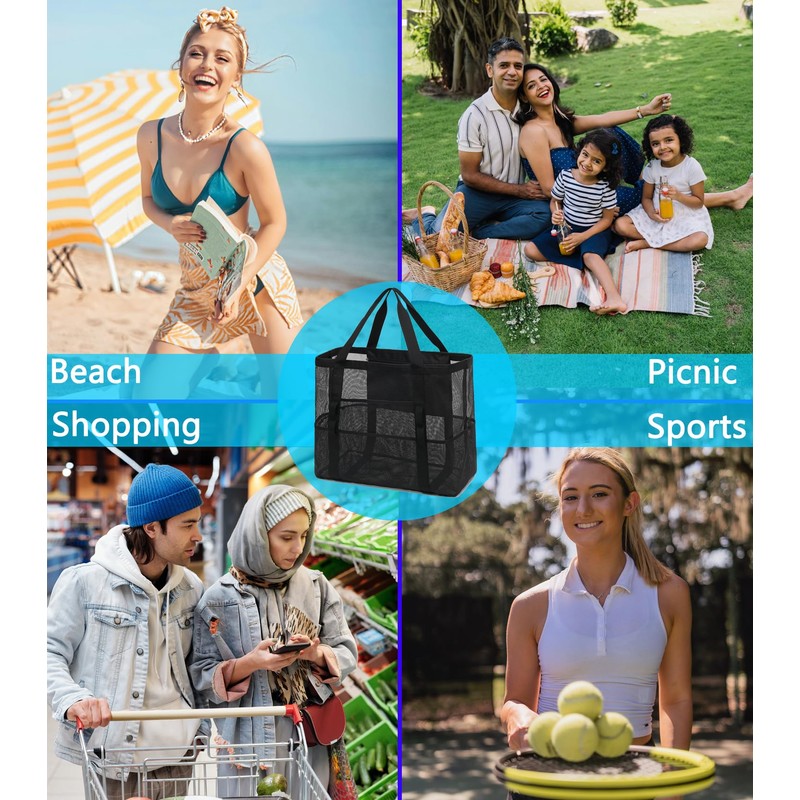Fammart Mesh Beach Bag, Extra Large Beach Tote with Zipper