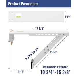 LuckIn Air Conditioner Support Bracket, Heavy Duty Window AC Bracket Universal Fit for 12,000-24,000 BTU AC Units, Holds Up to 165lbs, Adjustable Extender Leg & Built-in Bubble Spirit Level