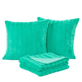 Home Soft Things Rabbit Faux Fur Throw Blanket (50" x 60") and 2 Pillow Covers (18" x 18")，3 Piece Arcadia Throw Pillow Set，Decorative Throw Blankets for Couch Bed Living Room