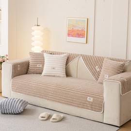 tianxinbaobei Non Slip Couch Cover Washable, Warm & Cozy Rabbit Plush Sofa Cover, Waterproof Faux Fur Couch Covers for Sofa(Khaki/36 x63/Loveseat Sofa Cover)