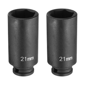 sourcing map 2pcs Deep Impact Socket 3/8" Square Drive by 21mm Metric 6 Point Socket 65mm (2.56") Long CR-MO Steel Industrial Grade Flip Socket for Home Auto Hex Nuts Bolts Repair, Black