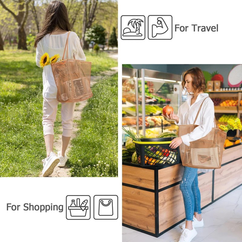 Youngfull Mesh Tote Bag, Foldable, Lightweight, Pool Back, Large Capacity,