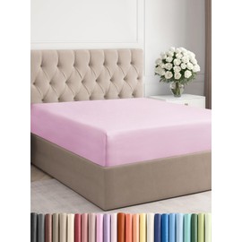 Full Fitted Bed Sheet - Bottom Single Fitted Sheet Only - Soft Hotel Luxury Bedding w/ 8-16 Inch Deep Pockets - Breathable, Cooling & Wrinkle Free - Easy-Care, Fade and Shrink Resistant - Light Pink