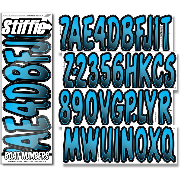 STIFFIE Waveline Sky Blue/Black 3 Inch Alpha Numeric Registration Identification