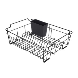 Copco Black Small Dish Rack with Removable Flatware Caddy and Dual Handles for Easy Transporting and Lifting and Non Slip Feet to Prevent Scratches