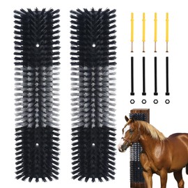 Livestock Scratch Brush for Cattle, Horses, Goats, Cow, Durable Scratching Brush, Massage Grooming Tool for Healthy Coat, Relieves Itching, Easy Install on Fence Posts(2pcs, Black)