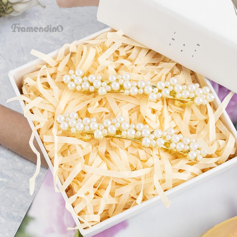 Framendino, 3 Pack Pearl Hair Clips Small French Barrette Clip