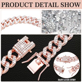 Cuban Dog Chain with Pet ID Tag, Bling Crystal Choke Collar Dog Metal Training Chain Walking Necklace for Small Medium Large Dogs Cats