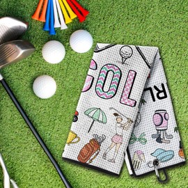 PIUFAM Printed Golf Towels for Golf Bags, Golf Accessories for Women, Funny Golf Towel for Women, Towel with Clip, Towel with Funny Words for Her, Just a Girl, Birthday Gifts for Her, Girls