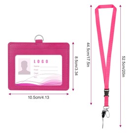 Vicloon ID Card Sleeves for Lanyards, PU ID Case, Band with Ring for Keys, Leather ID Card Holder for ID Cards, Work ID, Student ID, Office (Rose Red)