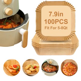SHINYMOMO Air Fryer Liners Disposable Paper,100Pcs Airfryer Paper Liners,Non Stick Parchment Paper Liners,Food Grade Air Fryer Accessories for Microwave Oven Steamer 7.9inch Square