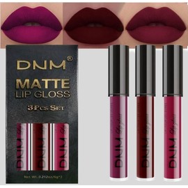 AMY'S DIARY Dark Red Purple Matte Plum Liquid Lipstick 3Pcs Sets,24-hour Lipstick Dark Deep Maroon Purple Brown Plum Red Lip Stain 24 Smudge Waterproof for Women