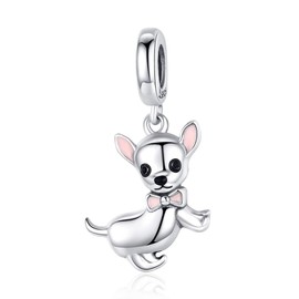 NewL Cute Chihuahua dog pendant, charm, 925 silver, pink enamel, fashion jewellery, gifts, accessories for girls, enamel Fabric