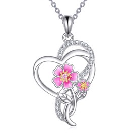 DAYLINLOVE Cherry Blossom Necklace 925 Sterling Silver Flowers Jewellery Mother's Day Gift for Women Mothers Girls