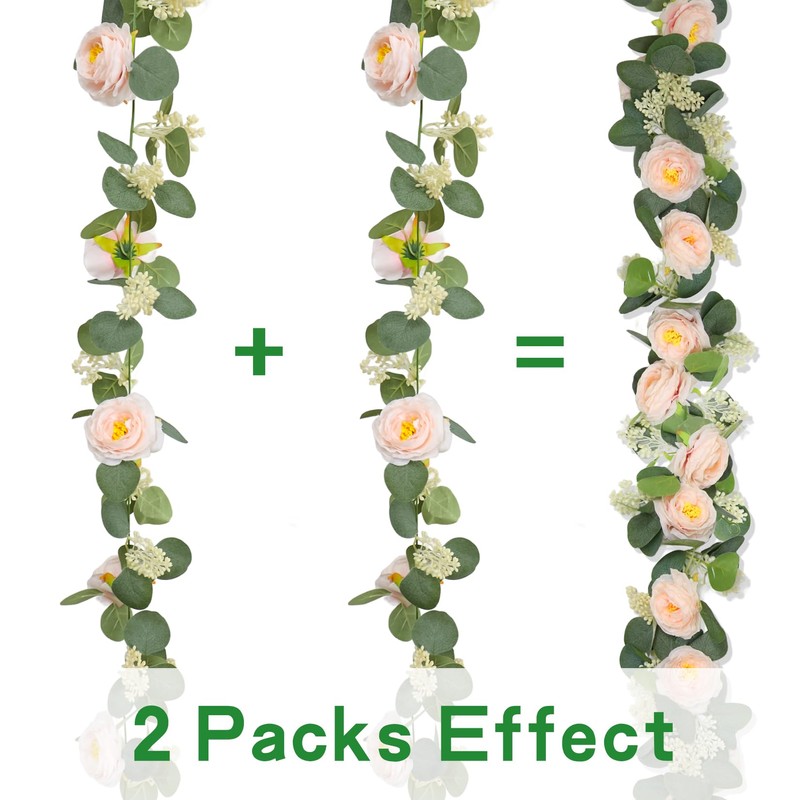 SEMSOIIO Set of 2 Eucalyptus Garland with Flowers, 6.56ft Artificial